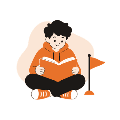 Aspirant reading beside a goal flag